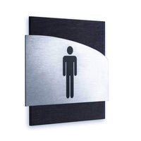 Men Restroom Sign: Stainless Steel & Wood — "Wave" Design